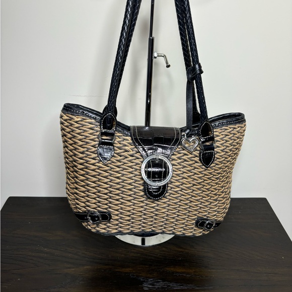 Brighton Handbags - Brighton Black and Beige Braided Women Bag